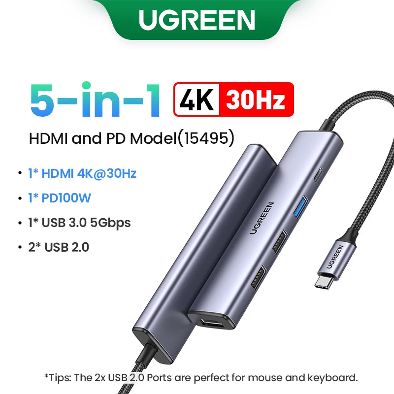 Dock Station UGREEN 4K 120Hz/60Hz: Hub USB 3.2 Gen2 10Gbps p/ Dell HP Lenovo