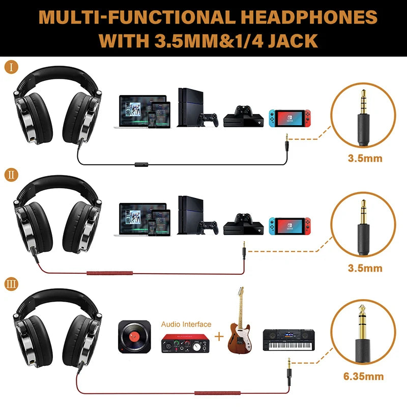 Fone OneOdio Over-Ear Profissional DJ Monitoramento Música e Games com Fio