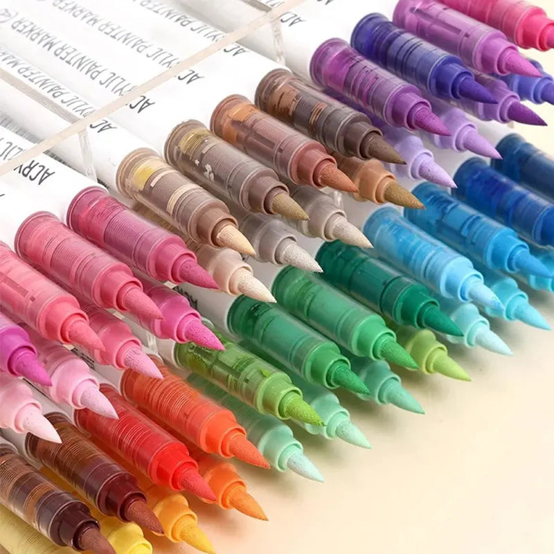 Conjunto 9 Canetas Acrílicas Languo M720 – Pintura Fluida + Pincéis Super Resistentes