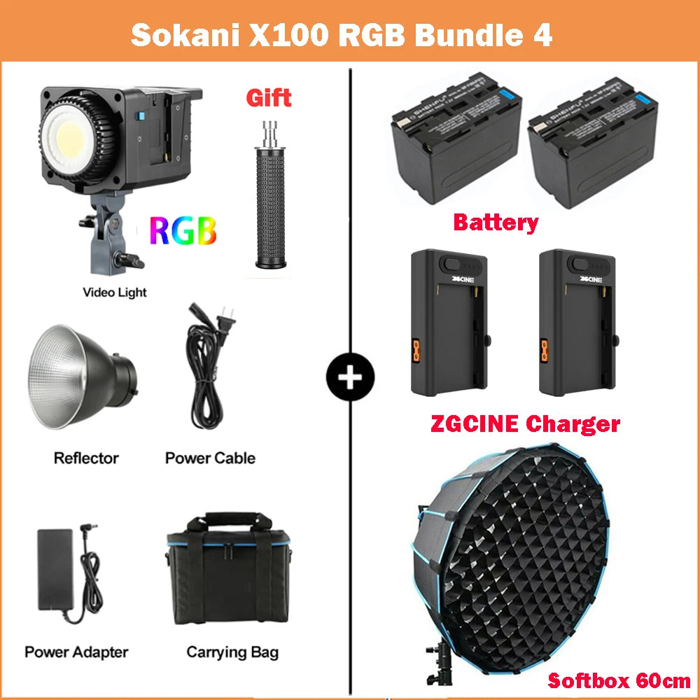 Luz de Vídeo Sokani X100 100W RGB Bi-Color: Alta Potência e Precisão p/ Estúdio