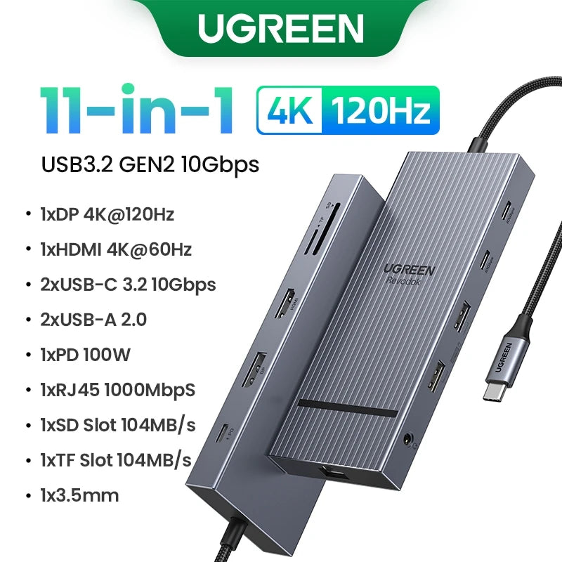 Dock Station UGREEN 4K 120Hz/60Hz: Hub USB 3.2 Gen2 10Gbps p/ Dell HP Lenovo