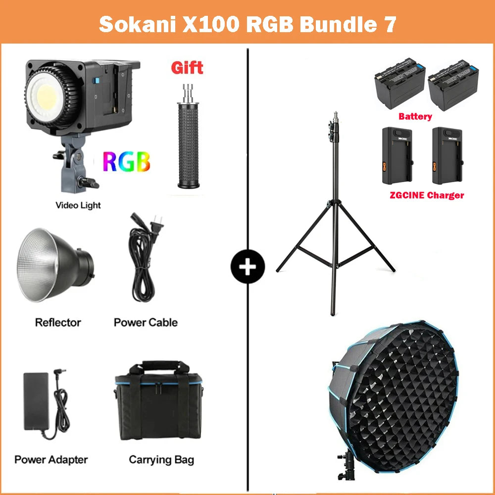 Luz de Vídeo Sokani X100 100W RGB Bi-Color: Alta Potência e Precisão p/ Estúdio