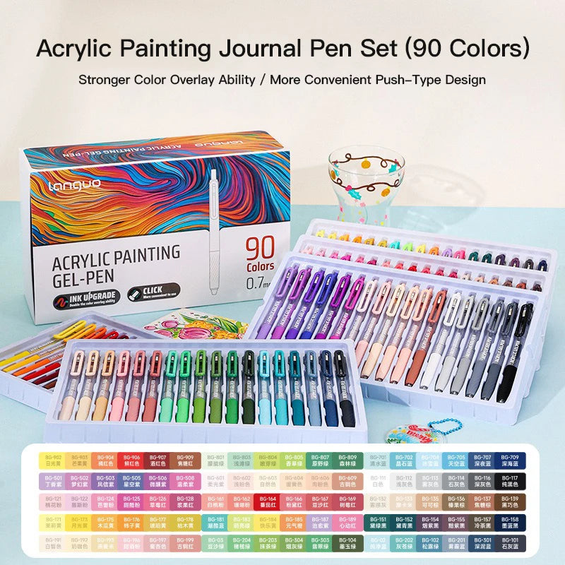 Languo 36/54/72/90 cores pintura acrílica gel canetas retrátil 0.7mm ponta manual caneta para estudante pintura graffiti escrita