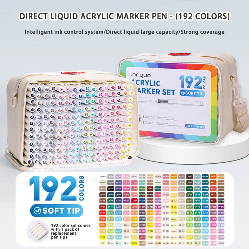 Conjunto 9 Canetas Acrílicas Languo M720 – Pintura Fluida + Pincéis Super Resistentes