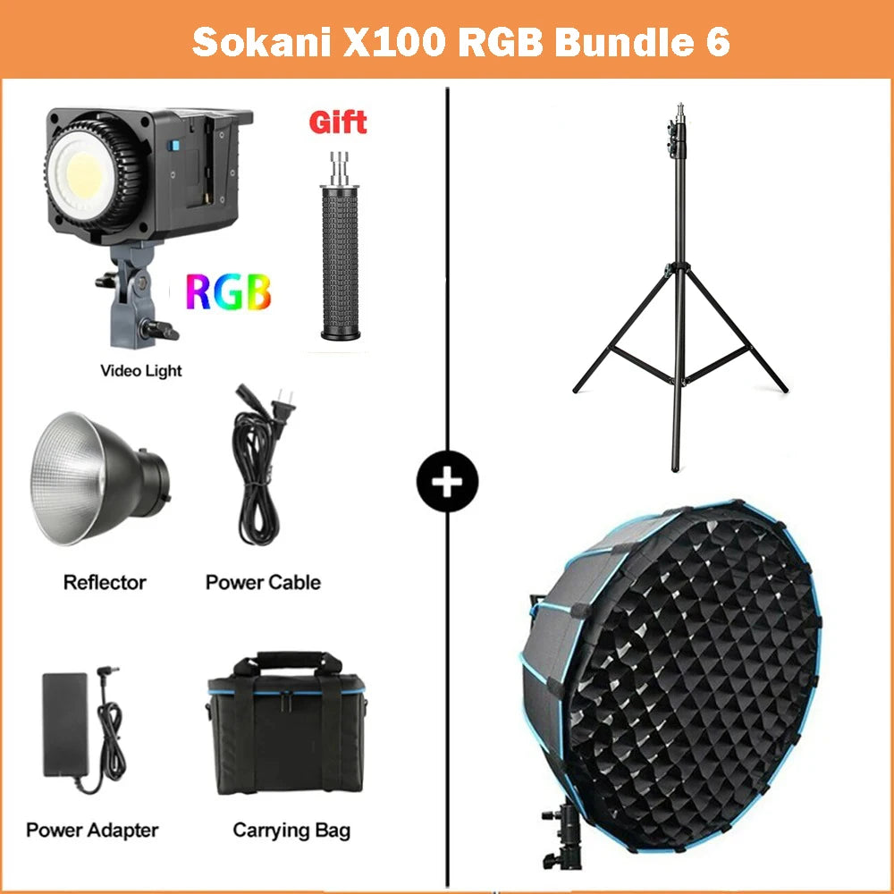 Luz de Vídeo Sokani X100 100W RGB Bi-Color: Alta Potência e Precisão p/ Estúdio