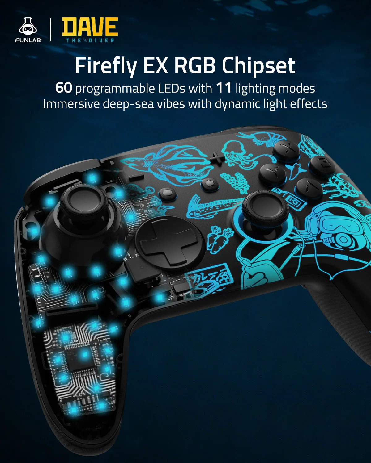 Controle Funlab Pro p/ Nintendo Switch OLED/Lite - Hall Effect com Base de Carga e LED