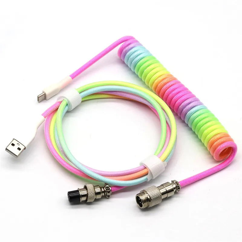 Cabo USB-C Enrolado para Teclado Mecânico – Aviador Robusto e Resistente