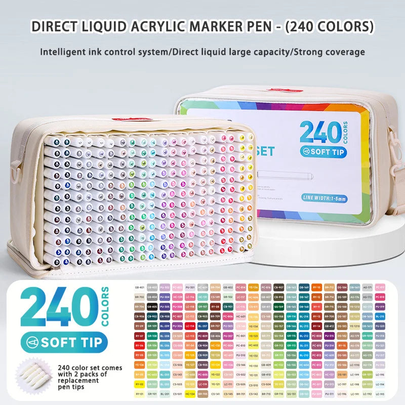 Conjunto 9 Canetas Acrílicas Languo M720 – Pintura Fluida + Pincéis Super Resistentes