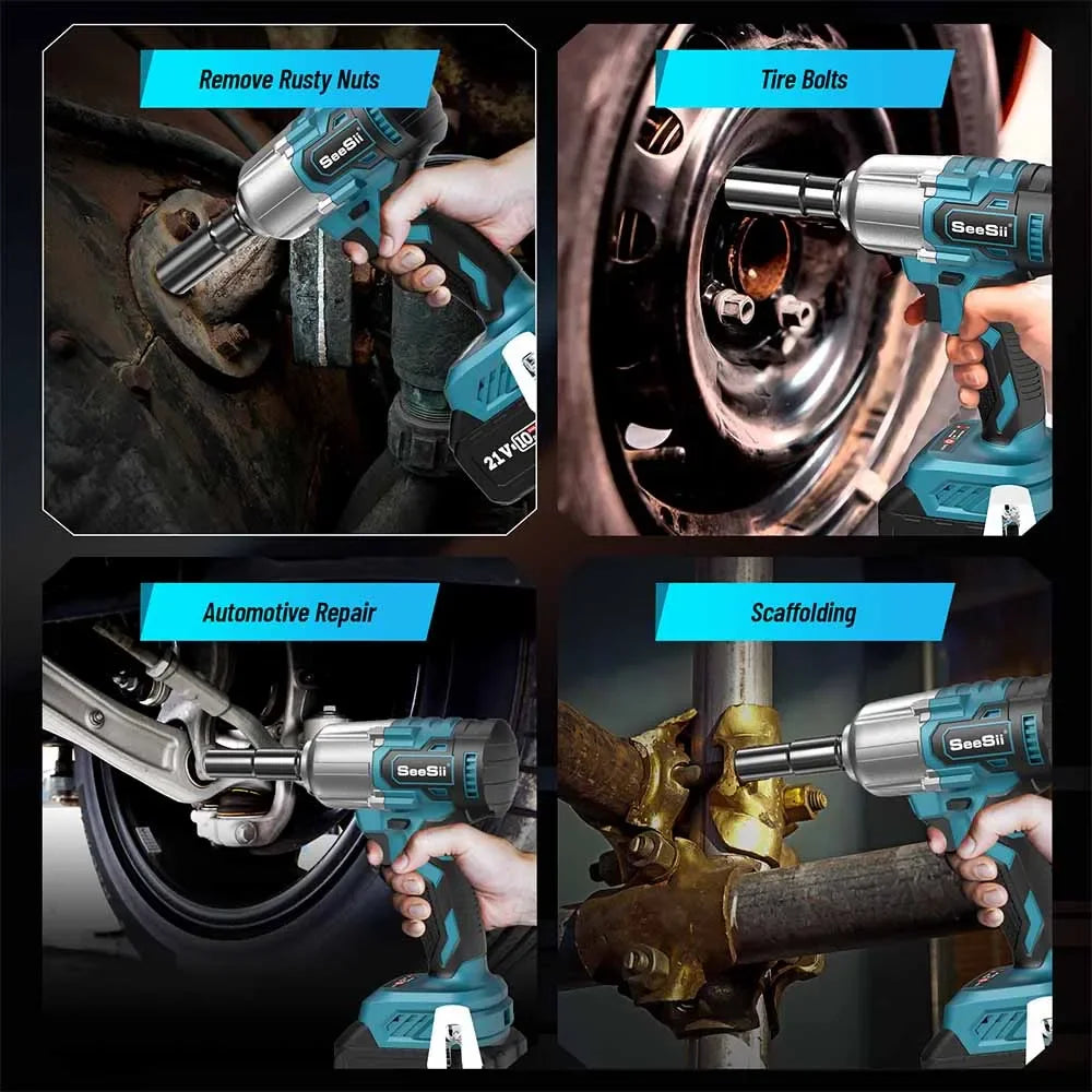 Chave de Impacto Seesii 450N.m Brushless: Alta Performance 1/2" com 2 Baterias 4.0Ah