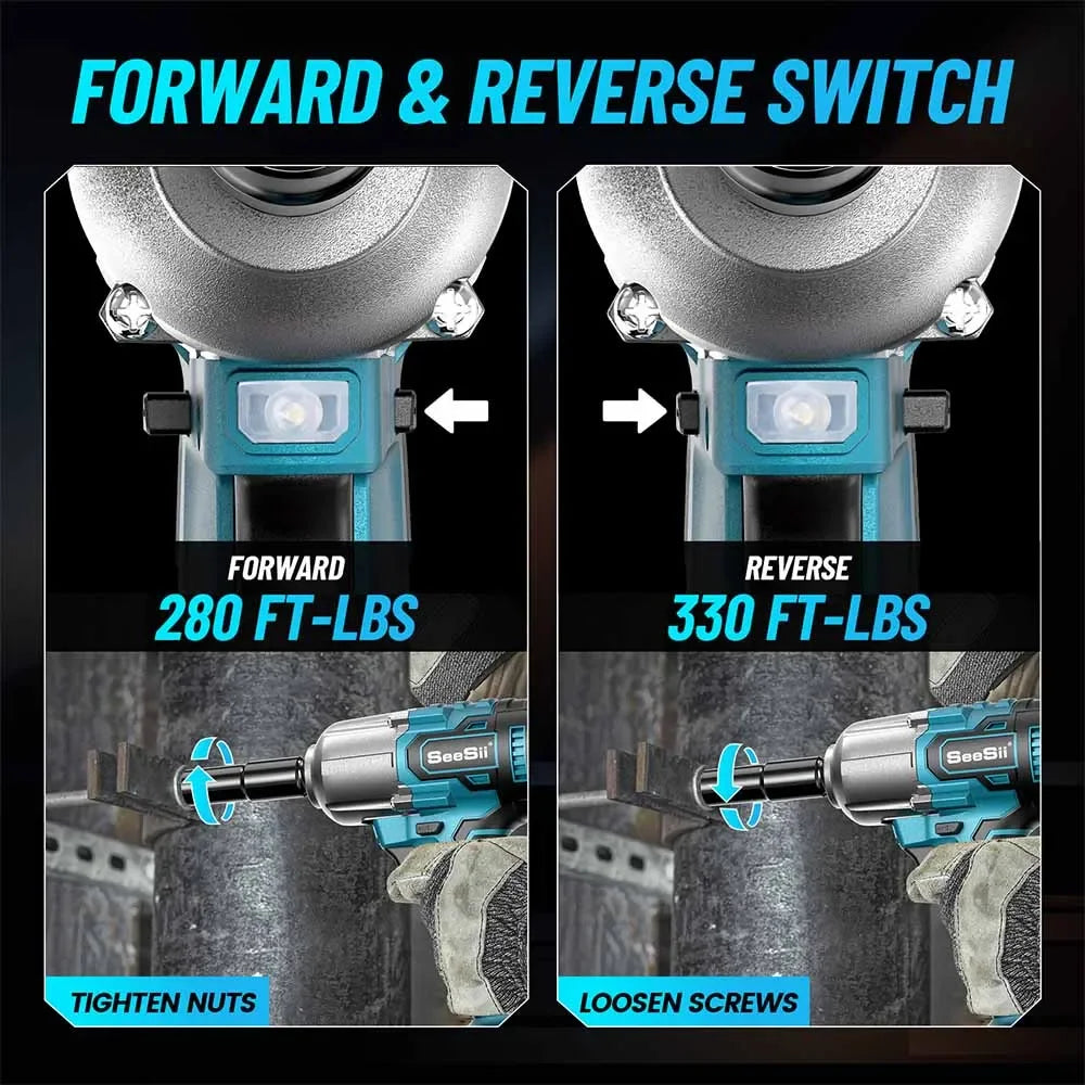 Chave de Impacto Seesii 450N.m Brushless: Alta Performance 1/2" com 2 Baterias 4.0Ah
