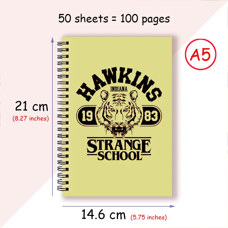 Diário de caderno espiral A5 - Hawkins High School Indiana 1983 Impressão Capas de tigre - Decoração Futura Cheerleader Presentes