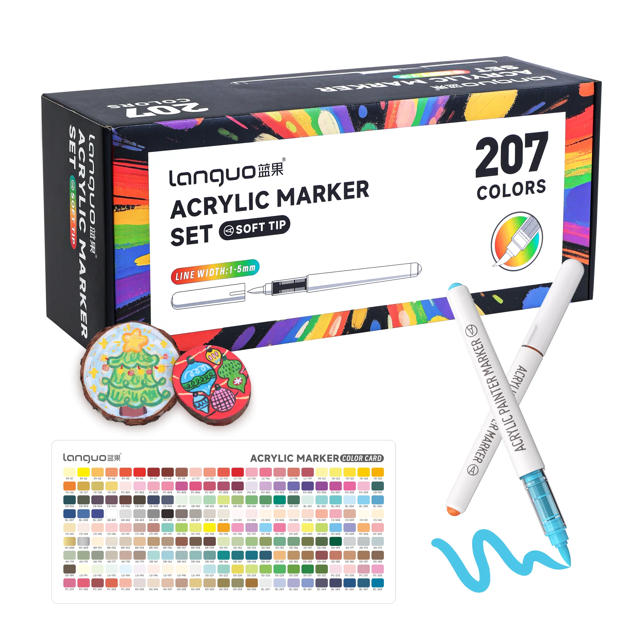 Conjunto 9 Canetas Acrílicas Languo M720 – Pintura Fluida + Pincéis Super Resistentes