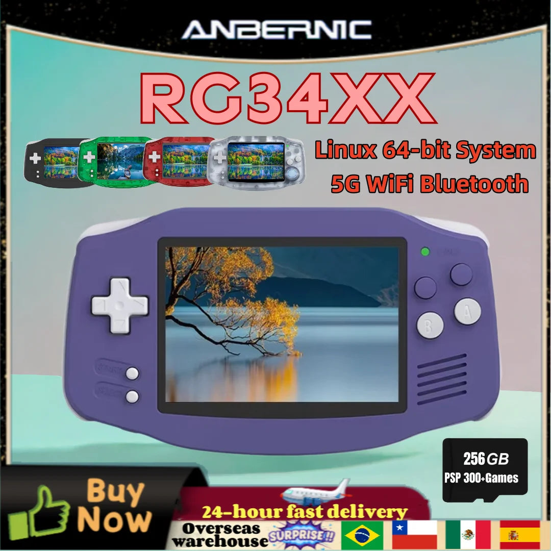 ANBERNIC RG34XX RG 34XX Console de jogos portátil Tela IPS de 3,4 polegadas Lettori de videogame Linux Sistema de 64 bits 32G HD TV 5G WiFi PSP