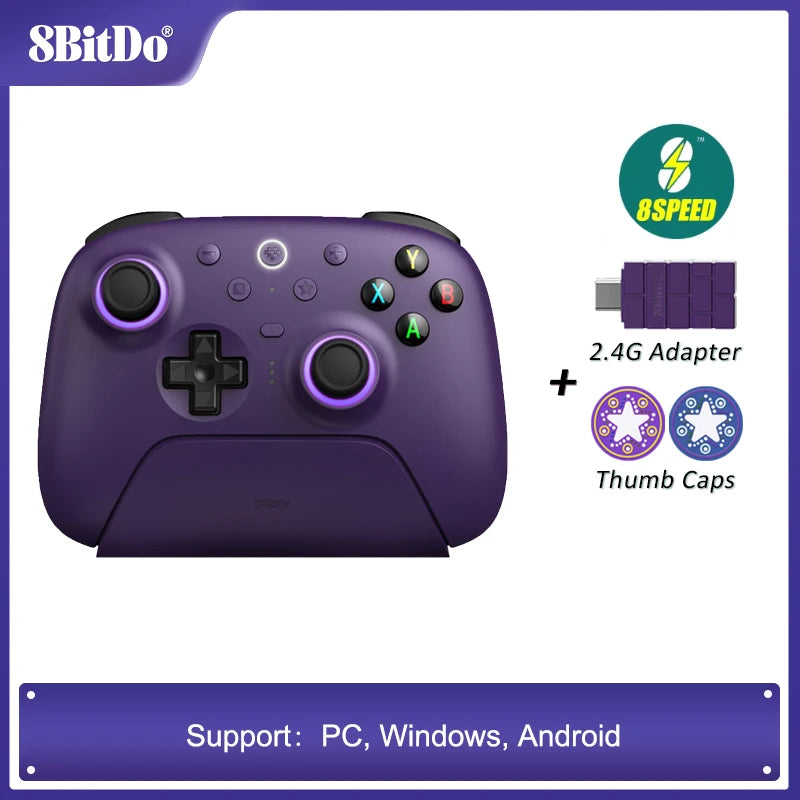Controlador de joystick TMR sem fio 8BitDo Ultimate 2 com base de carregamento para PC, Windows 10, 11, Android
