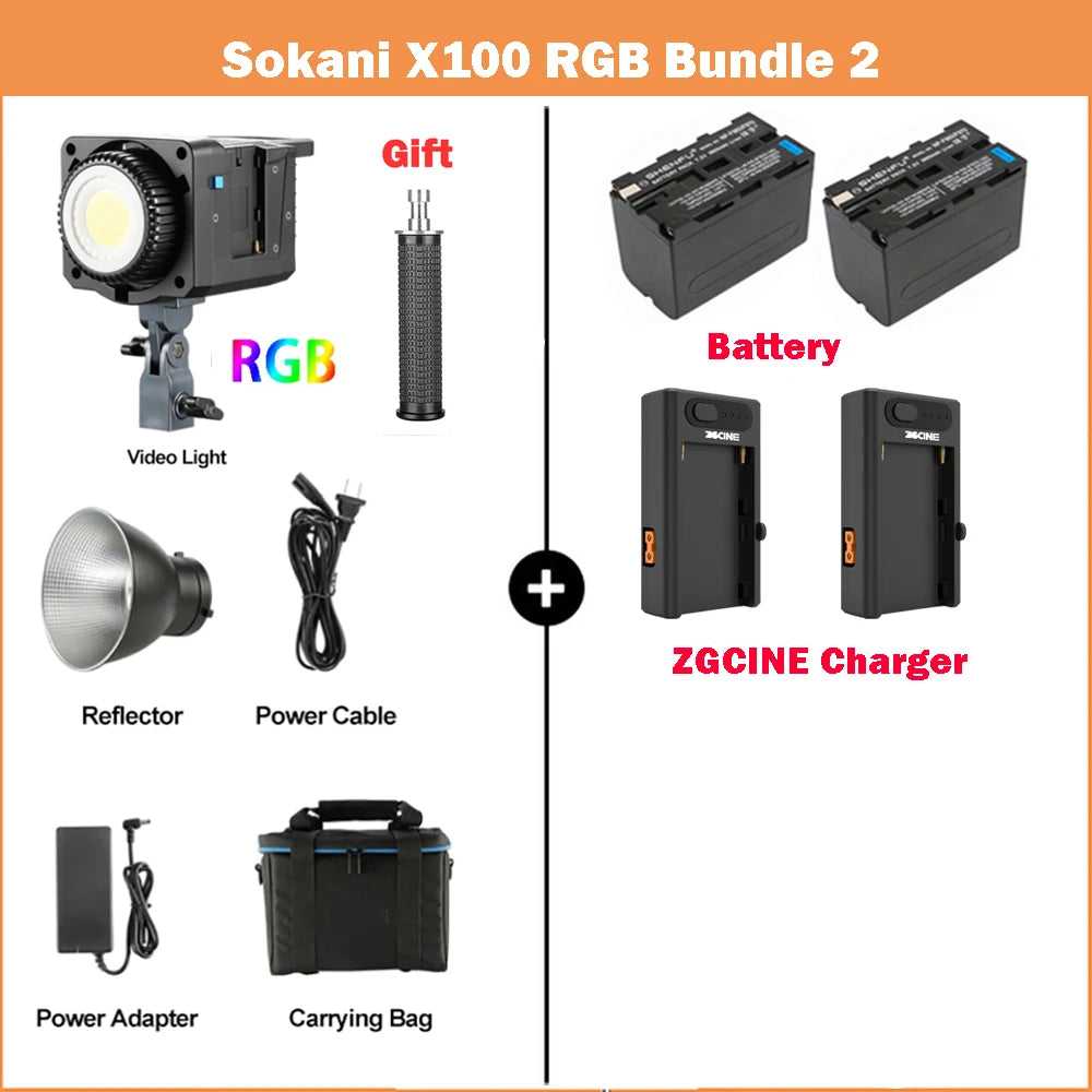 Luz de Vídeo Sokani X100 100W RGB Bi-Color: Alta Potência e Precisão p/ Estúdio