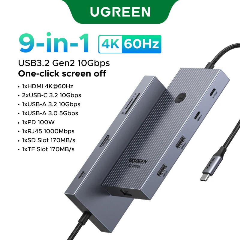 Dock Station UGREEN 4K 120Hz/60Hz: Hub USB 3.2 Gen2 10Gbps p/ Dell HP Lenovo
