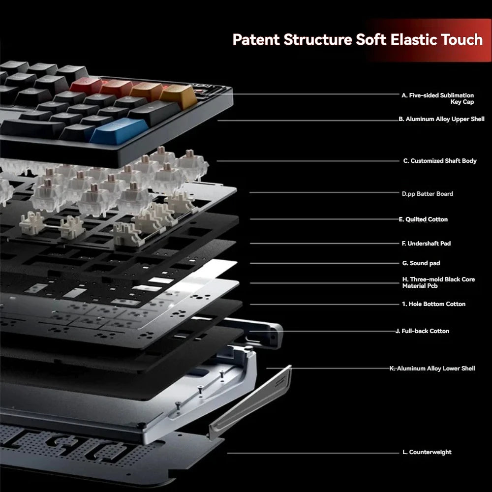 Teclado Custom TickType DP104: Estrutura Gasket, Switch Hot-Swap e RGB - Alumínio