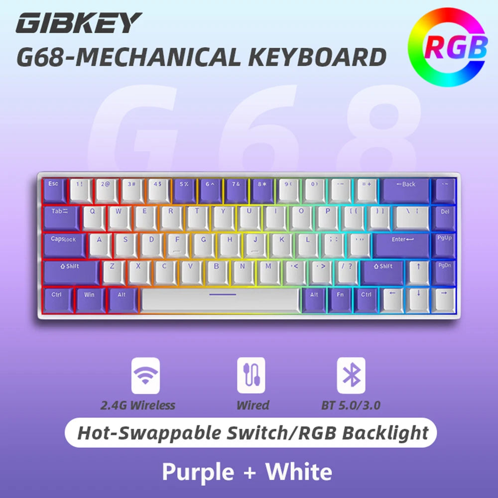 Teclado Gamer G68 Wireless: Bluetooth + 2.4Ghz, 65% Compacto e Hot-Swappable