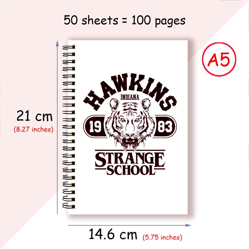 Diário de caderno espiral A5 - Hawkins High School Indiana 1983 Impressão Capas de tigre - Decoração Futura Cheerleader Presentes