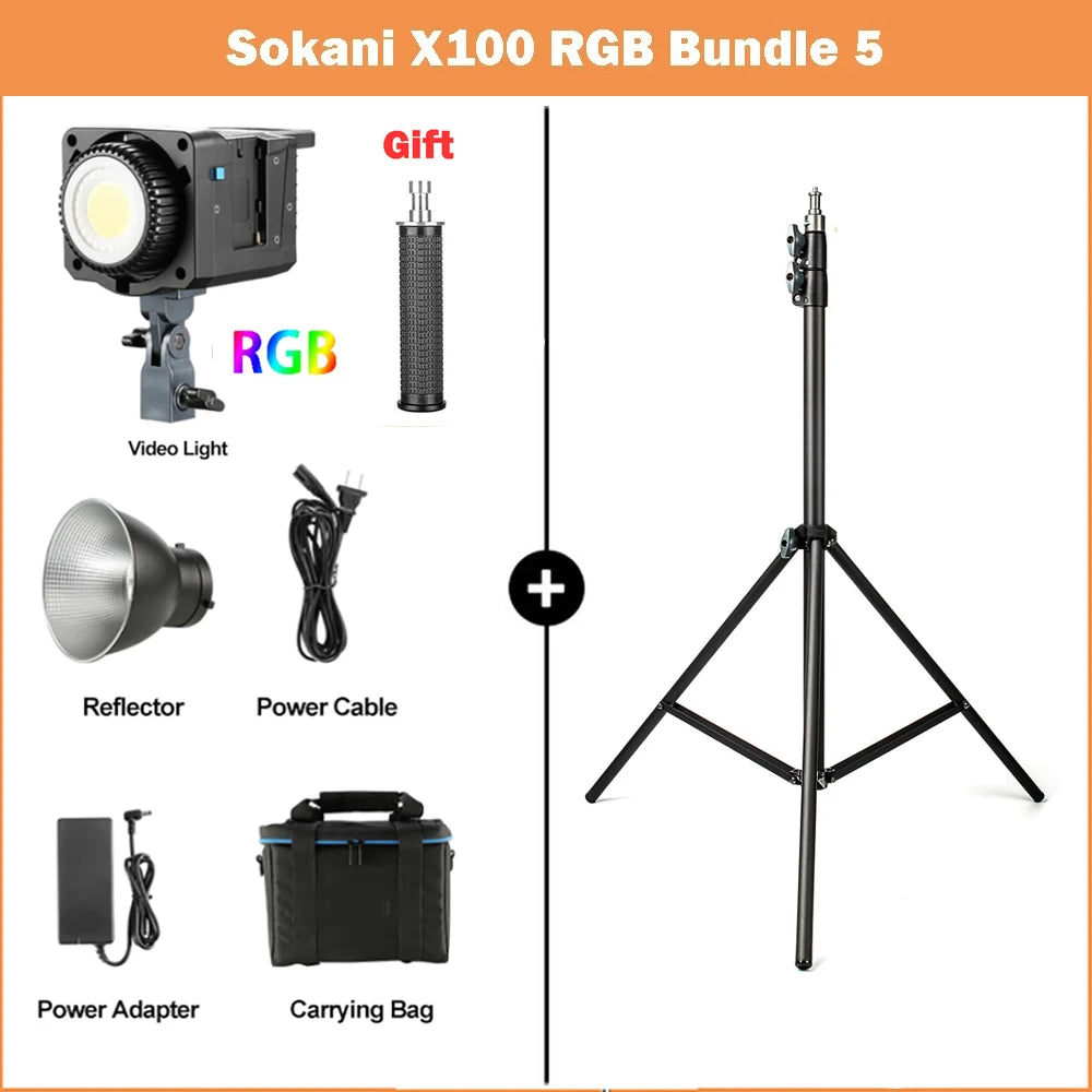 Luz de Vídeo Sokani X100 100W RGB Bi-Color: Alta Potência e Precisão p/ Estúdio