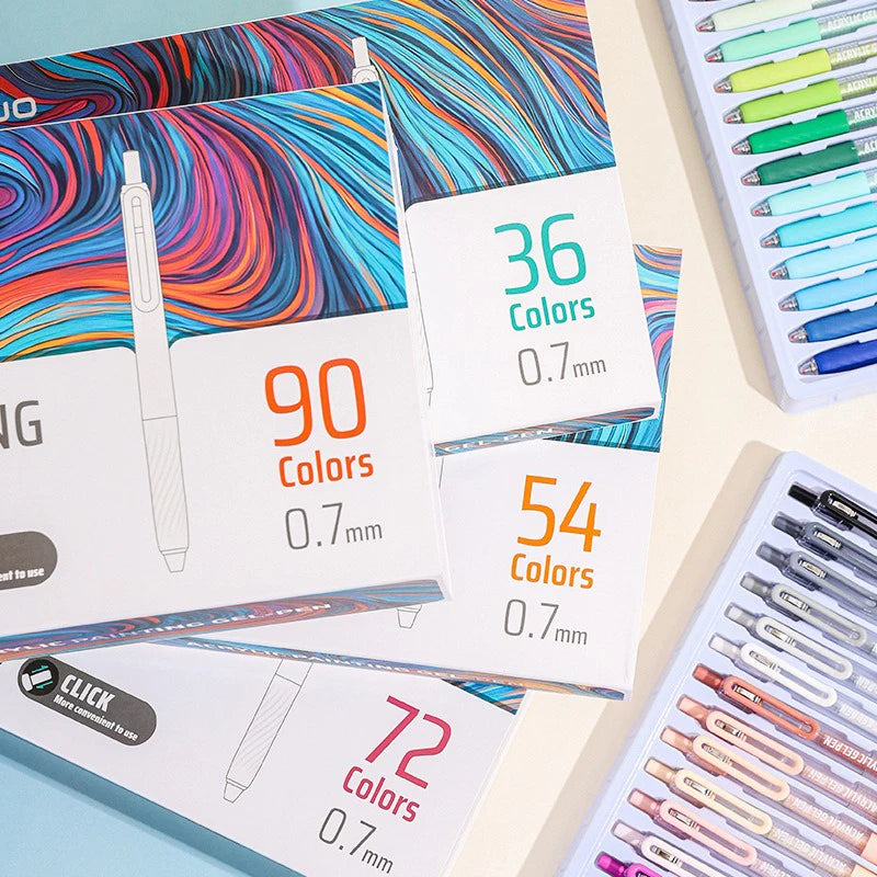 Languo 36/54/72/90 cores pintura acrílica gel canetas retrátil 0.7mm ponta manual caneta para estudante pintura graffiti escrita