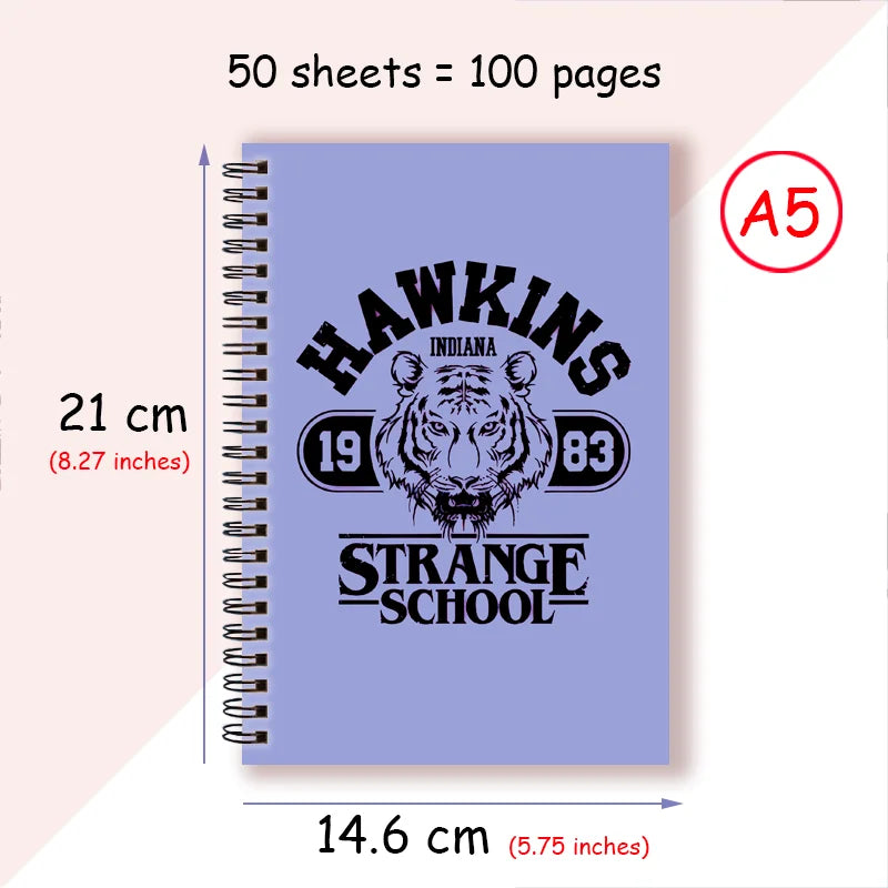 Diário de caderno espiral A5 - Hawkins High School Indiana 1983 Impressão Capas de tigre - Decoração Futura Cheerleader Presentes