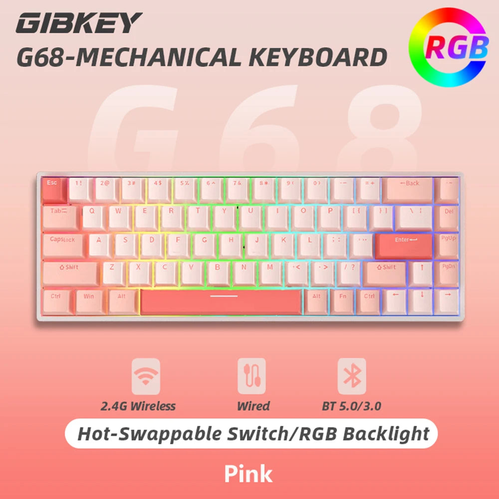 Teclado Gamer G68 Wireless: Bluetooth + 2.4Ghz, 65% Compacto e Hot-Swappable