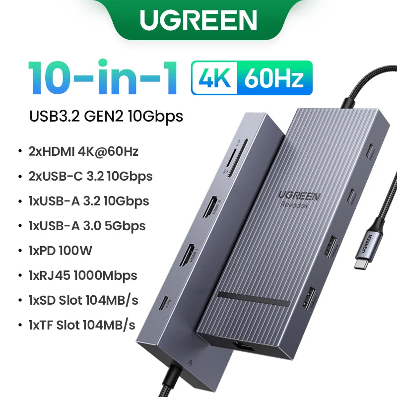 Dock Station UGREEN 4K 120Hz/60Hz: Hub USB 3.2 Gen2 10Gbps p/ Dell HP Lenovo