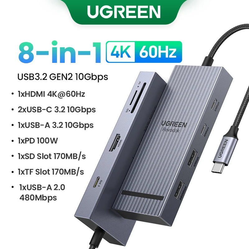 Dock Station UGREEN 4K 120Hz/60Hz: Hub USB 3.2 Gen2 10Gbps p/ Dell HP Lenovo
