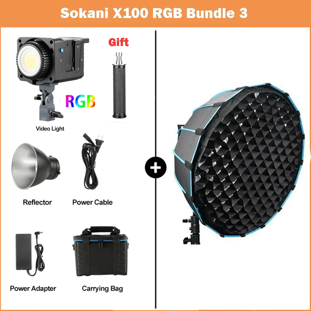 Luz de Vídeo Sokani X100 100W RGB Bi-Color: Alta Potência e Precisão p/ Estúdio