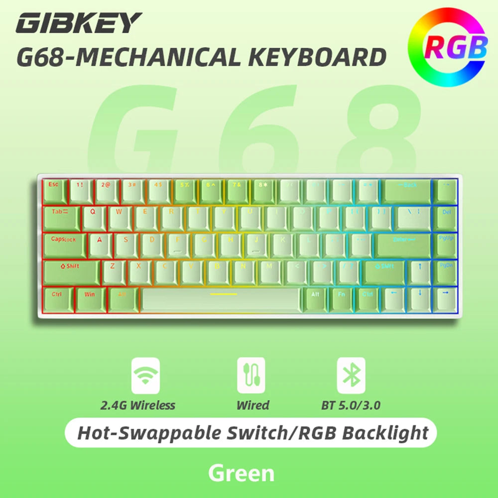 Teclado Gamer G68 Wireless: Bluetooth + 2.4Ghz, 65% Compacto e Hot-Swappable