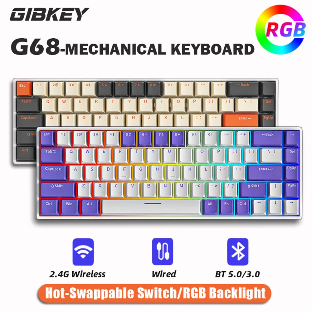 Teclado Gamer G68 Wireless: Bluetooth + 2.4Ghz, 65% Compacto e Hot-Swappable