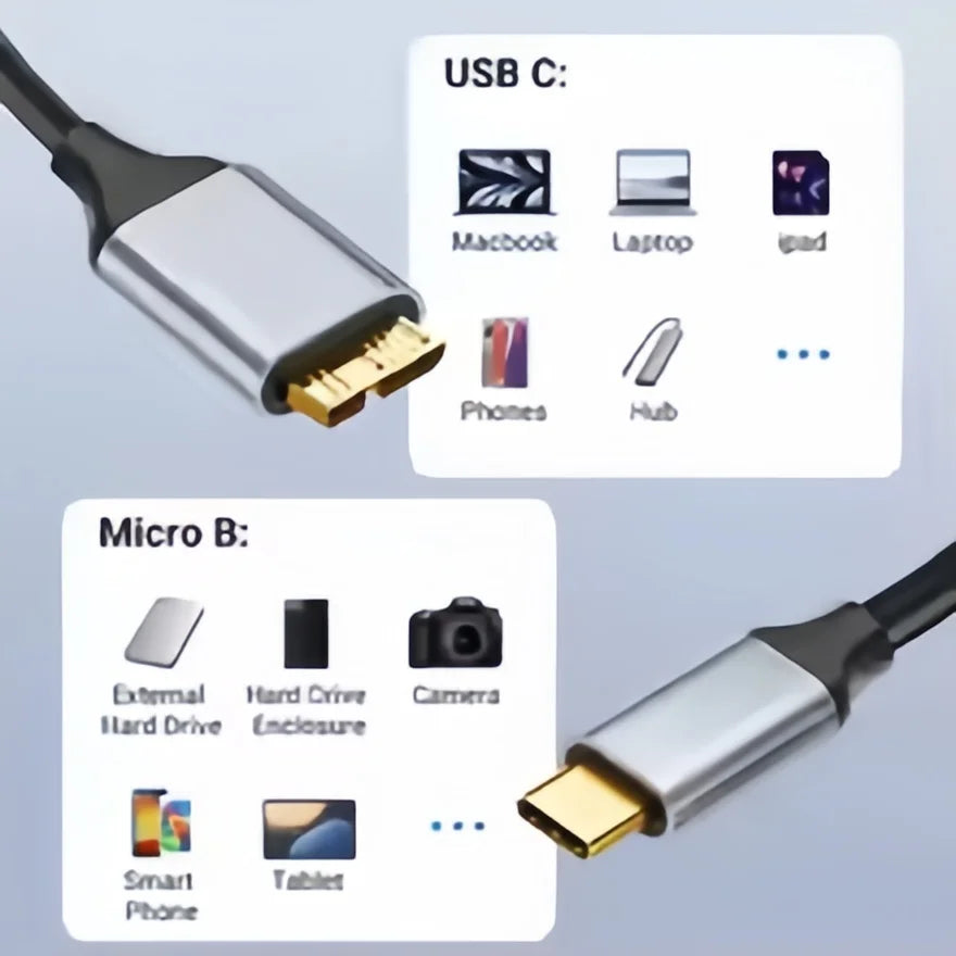 Cabo USB-C para Micro B 3.0 5Gbps – Alta Velocidade + Super Durável